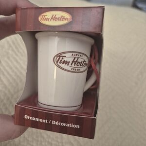 2011 Tim Hortons Miniature White Ceramic Cup Christmas Tree Ornament New in Box
